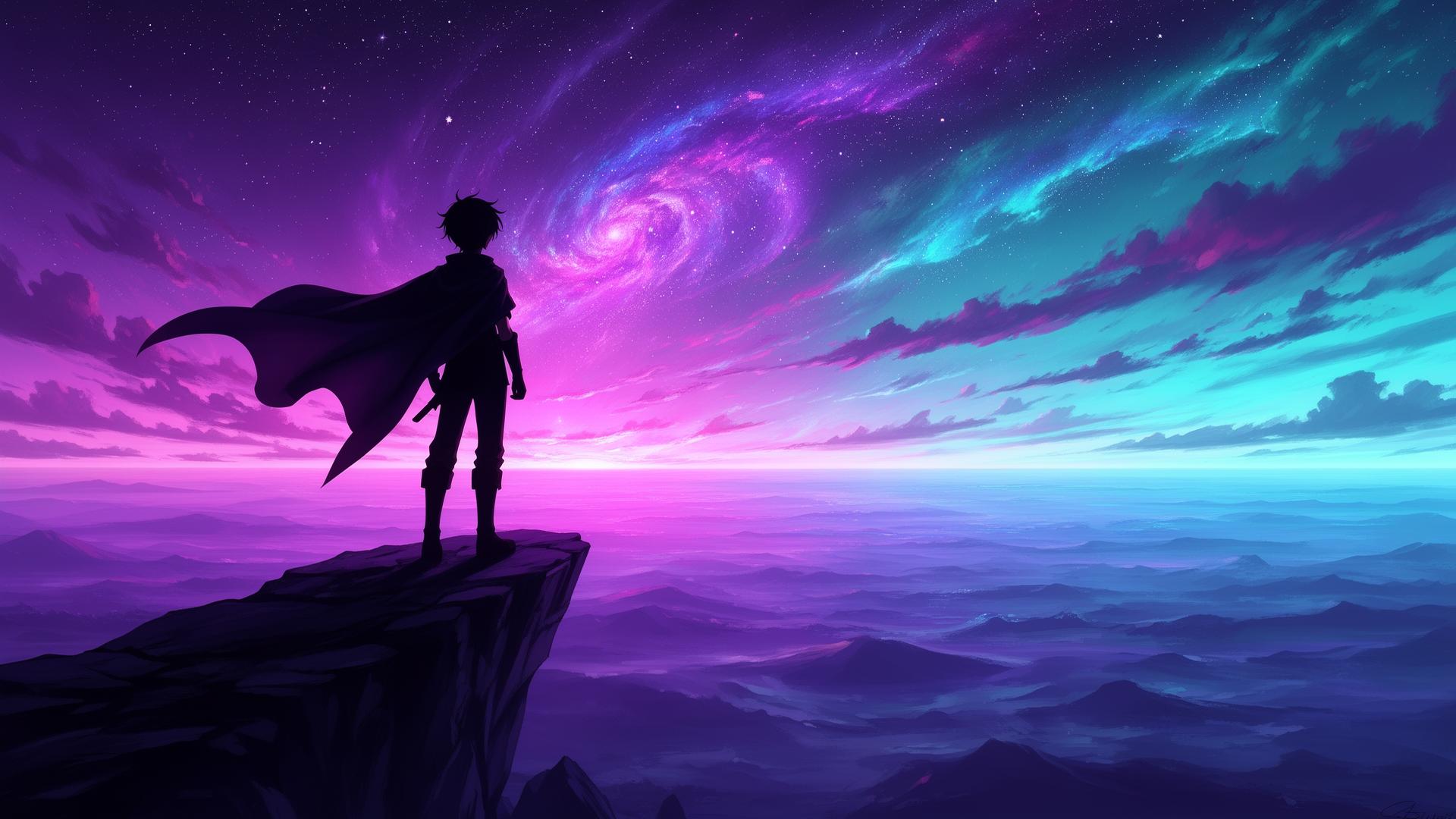 A dreamer beneath a galaxy sky